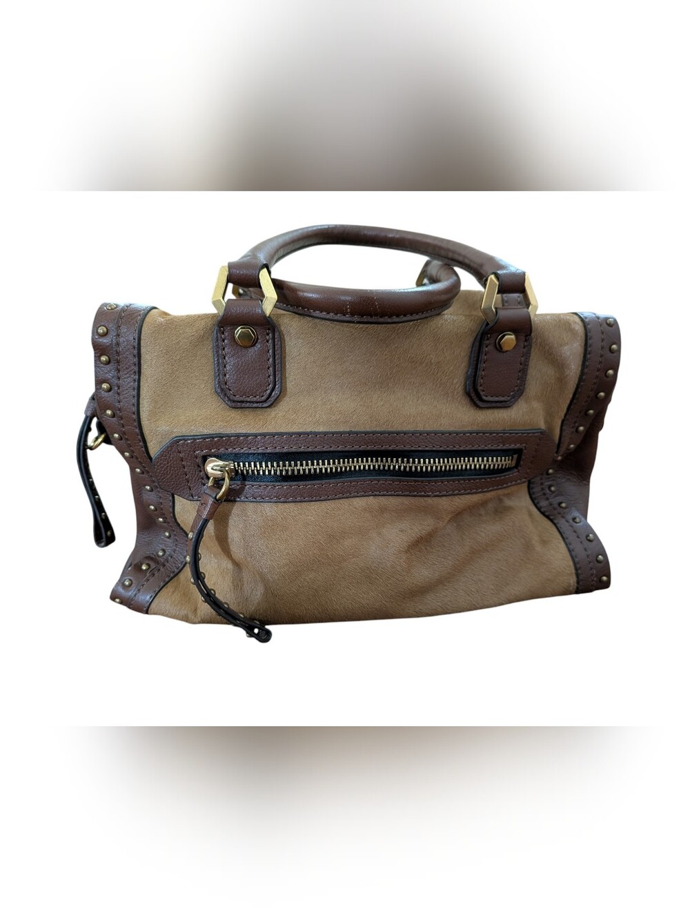OrYANY Brenda Satchel Purse Calf Hair & Leather